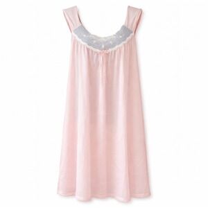 VTG Pink Nylon Nightgown Lace Trim 1X Sheer Romantic Cottagecore Slip Dress